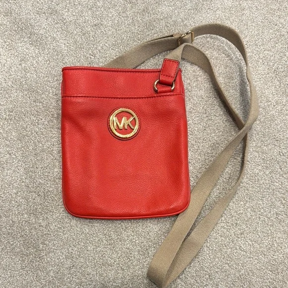 Michael Kors Orange and Tan Crossbody Bag with Gold Emblem - Picture 1 of 6